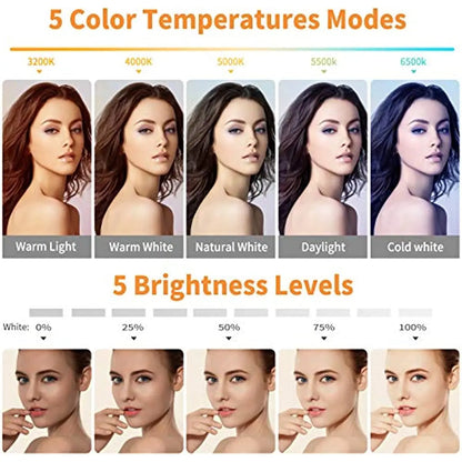 LED Ring Light with Tripod and Suction Cup for Selfie, 16cm, Portable USB Plug, Laptop Lighting, Video Conferencing, Makeup