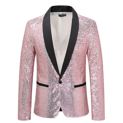 Fashion Men Luxurious Sequin Suit Jacket Green / Silver Men's Bar KTV Stage Dress Male Blazer Coat