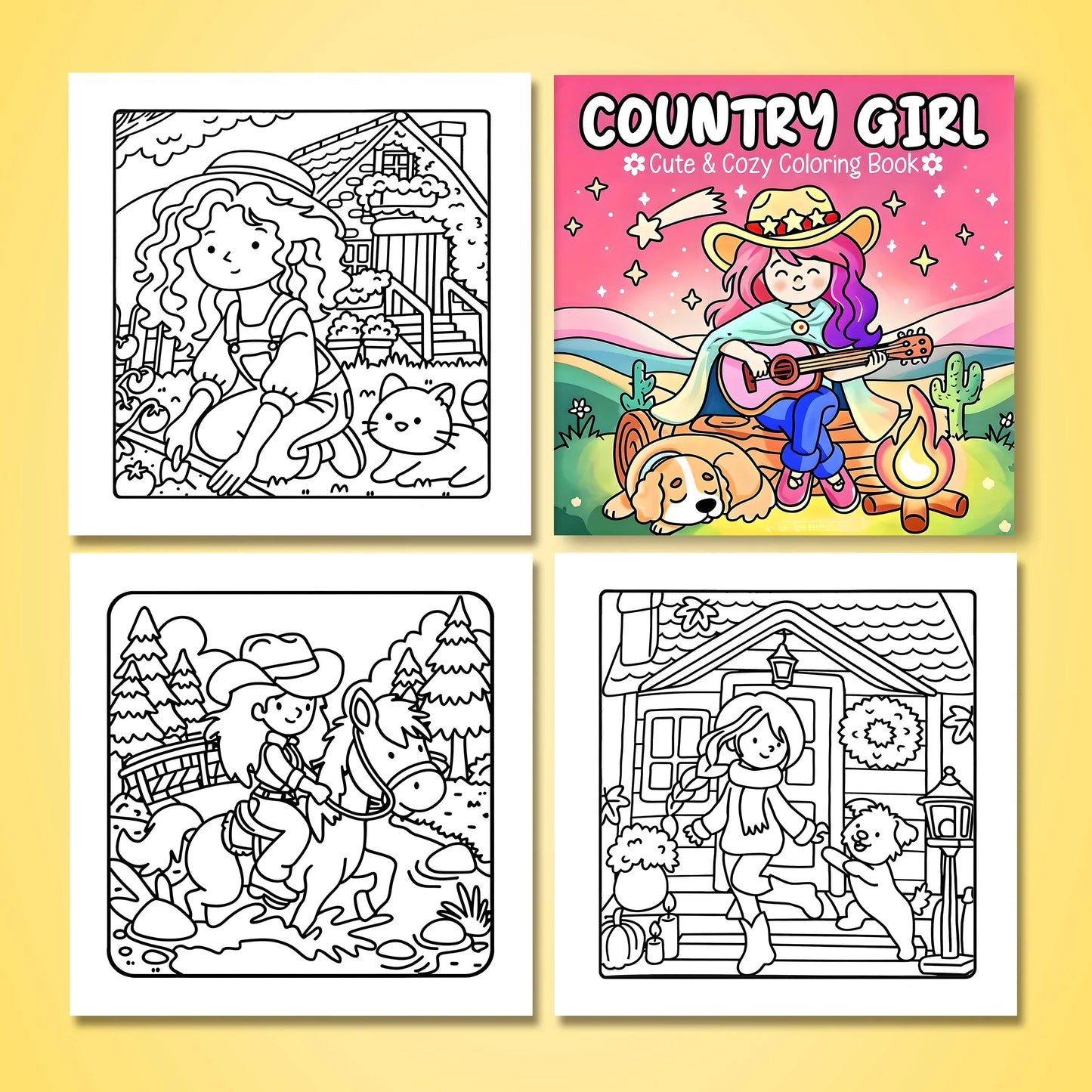 COUNTRY GIRL: Coloring Book for Adults Featuring Cute Cozy Daily Activities for Relaxation (Cozy Spaces Coloring)