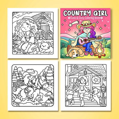 COUNTRY GIRL: Coloring Book for Adults Featuring Cute Cozy Daily Activities for Relaxation (Cozy Spaces Coloring)