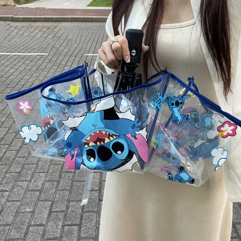 Cartoon Stitch Portable Folding Umbrella Cute Stitch Automatic Transparent Umbrellas Fashion Manual Umbrella Kid Birthday Gift