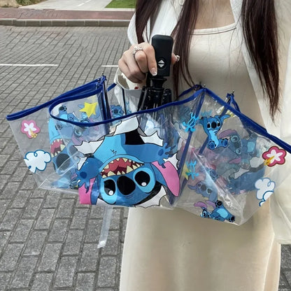 Cartoon Stitch Portable Folding Umbrella Cute Stitch Automatic Transparent Umbrellas Fashion Manual Umbrella Kid Birthday Gift