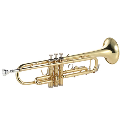 Trompette Bb B plat en laiton peint en or, Instrument de musique exquis et Durable avec Valve d'embout, gants à huile, étui à sangle, trompette Bb