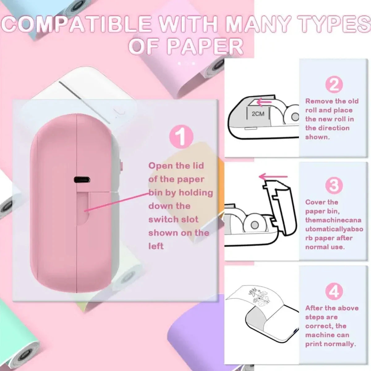 1PC Portable Thermal Printer Efficiently and Quickly Mini Printer Inkless Pocket Photo Printer for Study Notes Pictures DIY