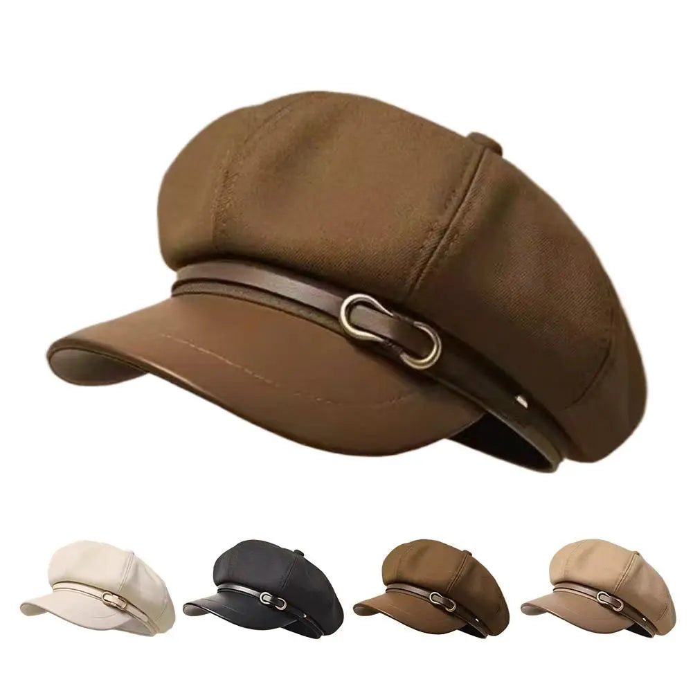 Béret de Style britannique rétro pour femmes, casquette de journal octogonale polyvalente pour grande circonférence de la tête, chapeau de printemps et d'automne