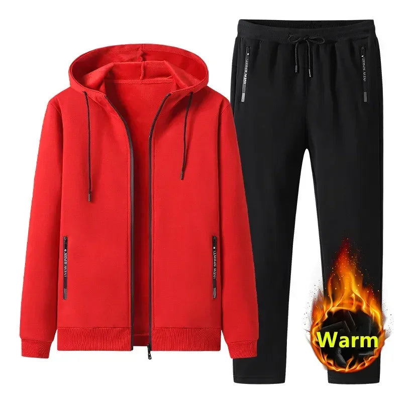 Nouveaux ensembles homme automne hiver 2025 Survêtements décontractés pour homme Costumes de sport à capuche en pur coton épais et chaud polaire pour homme
