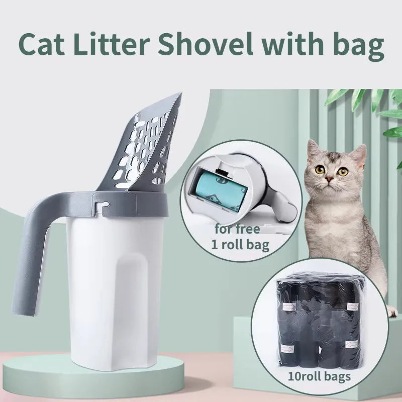 Pelle à litière pour chat avec sacs à déchets, auto-nettoyante, pelle à litière pour chat, boîte à litière Portable, outil de nettoyage, fournitures pour animaux de compagnie