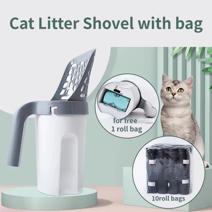 Pelle à litière pour chat avec sacs à déchets, auto-nettoyante, pelle à litière pour chat, boîte à litière Portable, outil de nettoyage, fournitures pour animaux de compagnie