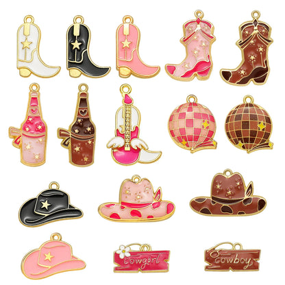 Pendentif Cowboy Western DIY Fabrication artisanale de bijoux pour boucles d'oreilles Bracelet Collier Émail Chapeau Cowgirl Bottes Breloques Accessoires