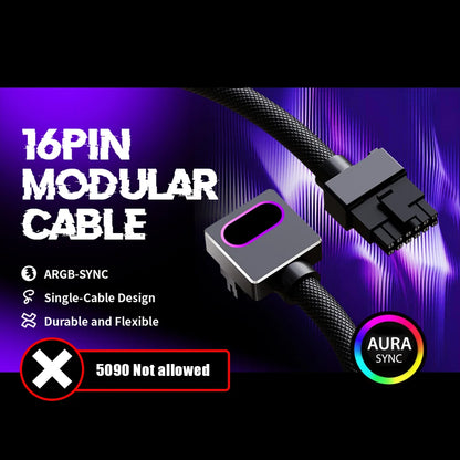 AIJS GPU16PIN Modular Cable,12VHPWR ARGB with 5V 3Pin,18AWG 90° Right-Angle Male to Male Design, 5090 / 3070 is Not Applicable