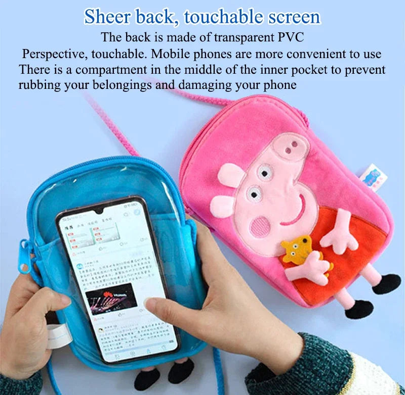 Peppa Pig Crossbody Bag Stereoscopic Doll Backpack Anime Knapsack Plush Coin Purse Toys George Round Pocketbook Children's Gifts