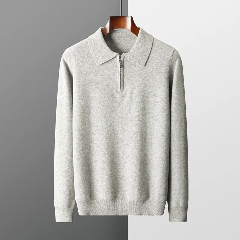 Autumn and Winter New Cashmere Sweater Men's 100% Merino Wool Pullover Casual Loose POLO Knitted Bottom Shirt Jacket Shirt