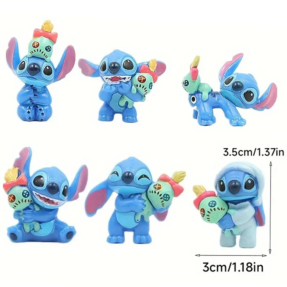 2025 Mini 6-piece Stitch Cute Cartoon Character Anime PVC Model Series Desktop Decoration Birthday Christmas Gift Stitch Toy