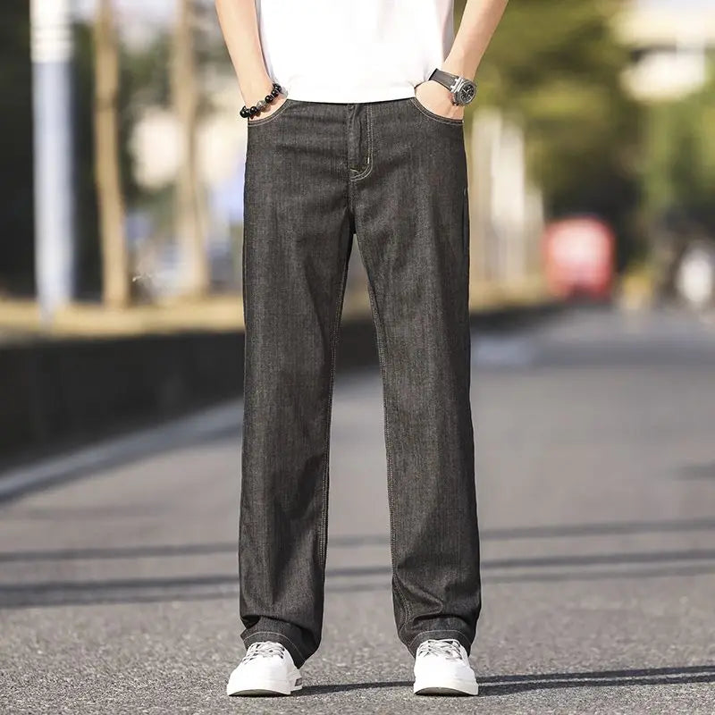 Jeans d'été élastiques en coton pour hommes - Mode bleu, confortables, décontractés, coupe droite, marque, vêtements masculins, pantalons