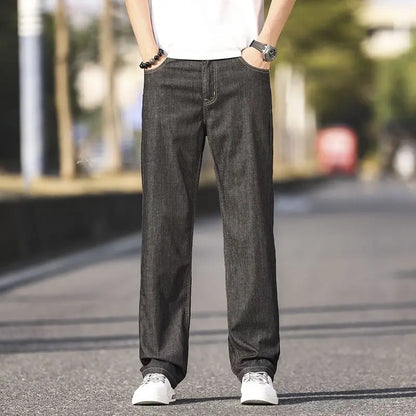 Summer Thin Men's Elastic Cotton Jeans Fashion Blue Comfortable Business Straight Casual Pants Brand Male Clothes Trousers jeans