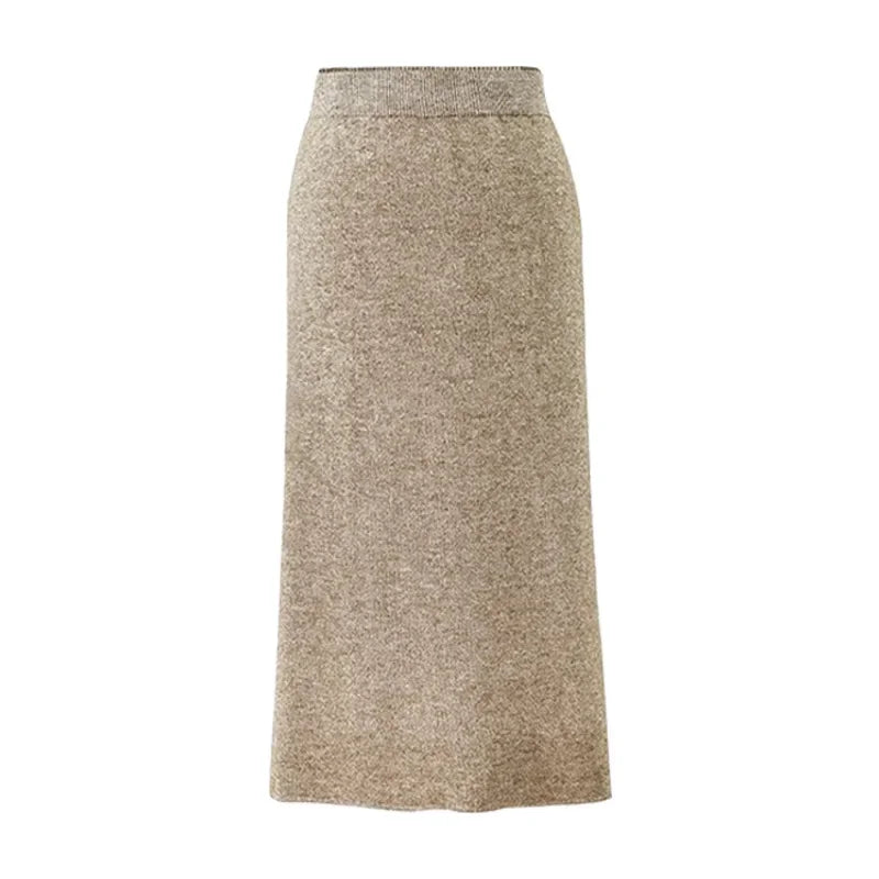 Women's Autumn/winter Knit Bodycon Skirt Medium-length High-waisted Thickened Side Slit Step-length Skirt