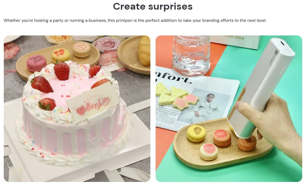 Evebot Food-grade Portable PrintPen Handheld Inkjet Printer Specifically for Food Surfaces Perfect for Coffee Macaron Cakes