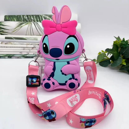 Cute Stitch & Angel Styling Silicone Coin Purse Cartoon Blue Pink Mini Wallet Crossbody Bag For Boys Girls Kawaii Accessories