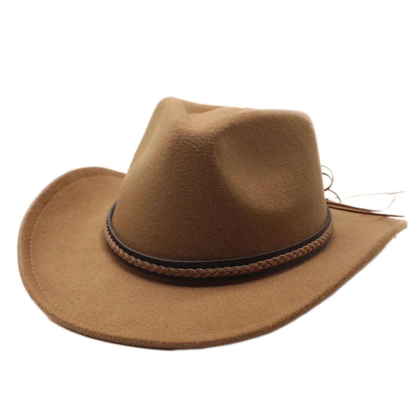 Classic Cowboy Hats for Women Men Retro Cowgirl Hats Wide Brim Felt Hats with Decorative Band