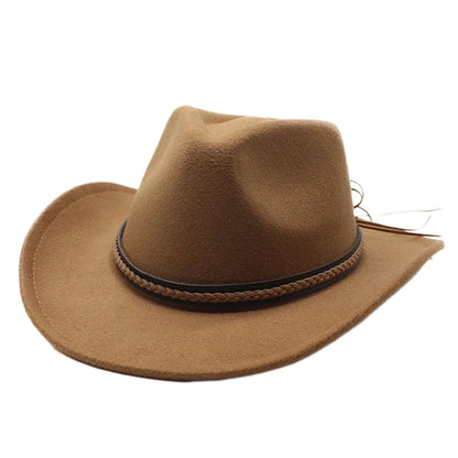 Chapeaux de cowboy classiques pour femmes et hommes, chapeaux de cowgirl rétro en feutre à large bord avec bande décorative
