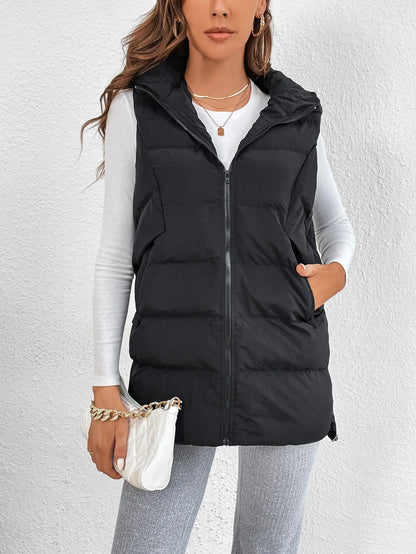 Cross-border Foreign Trade Europe and the United States Solid Color Cotton Jacket Hooded Long Zipper Cotton Vest Coat Female