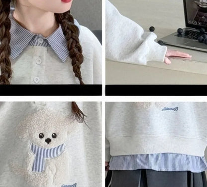 Sweat-shirt à capuche pour filles, Polo deux pièces en Faux, moyen-grand, coupe ample, haut de chiot de dessin animé, nouvelle collection printemps/automne 2025