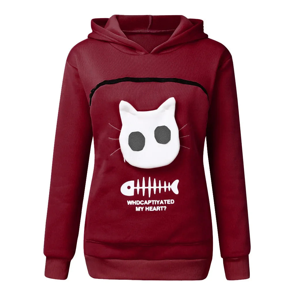 3XL Cat Lovers Hooded Sweatshirt Kangaroo Dog Pet Paw Dropshipping Pullovers Cuddle Pouch  Fish  Pocket Hoodie Tops