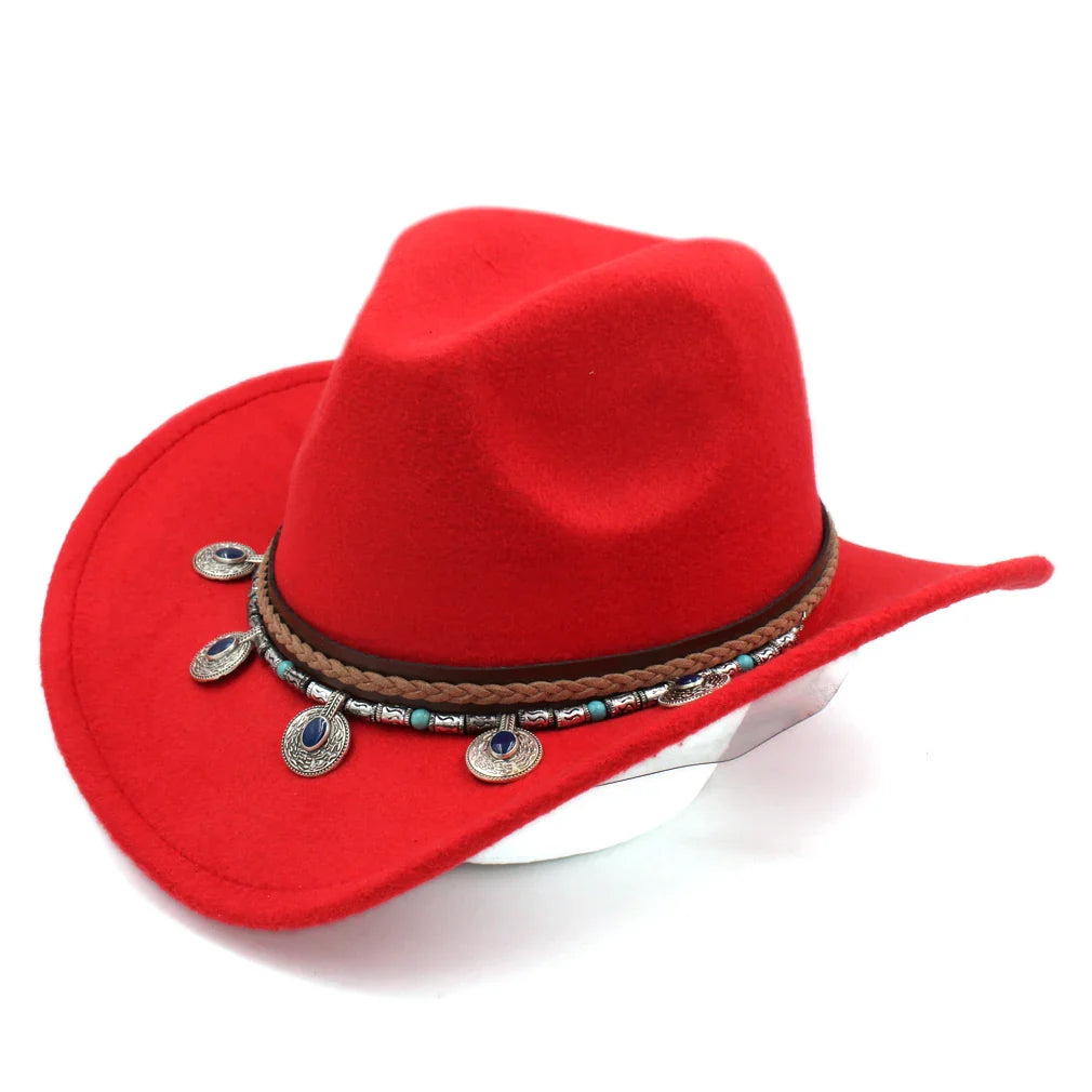 Chapeau de cowboy occidental pour hommes et femmes, casquette de cow-girl d'équitation, feutre à large bord, Fedora Jazz Church Caps Шляпа Chapeau