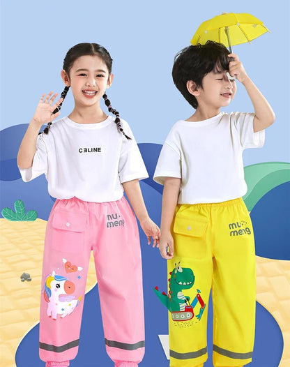 Waterproof Girls Boys Pants Toddler Kids Rain Pants Windproof Mud Trousers Kids Cartoon Dinosaur Unicorn Children Rain Pants
