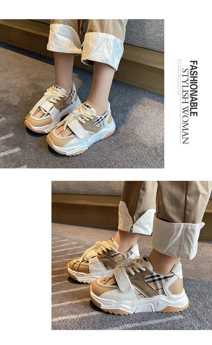 Chaussures de sport pour enfants garçons et filles, nouvelles baskets rétro d'automne, chaussures de tennis pour enfants et adolescents, chaussures de course décontractées à carreaux pour étudiants