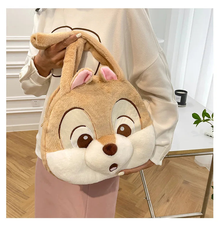Plush Cartoon Chipmunk Squirrel  Large Capacity Shoulder Bag Sweet Versatile Cute Women's Bag Stitch Mobile Cosmetics Storage