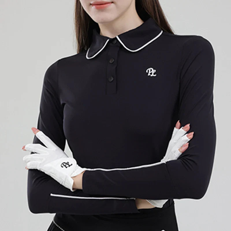 Vêtements de golf pour femme - T-shirt de golf à manches longues pour femme - Hauts de golf à col polo - Jupe plissée taille haute - Jupe-short de golf avec short intérieur