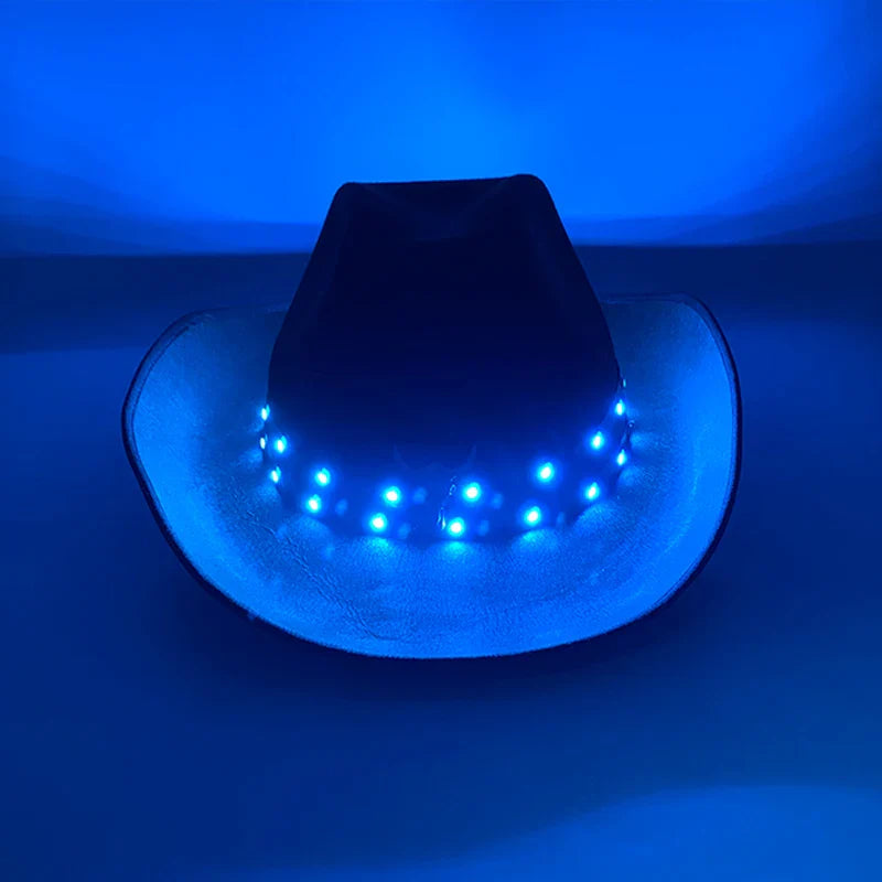 Chapeau de cowboy LED télécommandé pour femmes et hommes, chapeaux de cow-girl occidentaux, robe de l'ouest, vêtements de sauna scintillants pour Halloween, casquette unisexe, mode