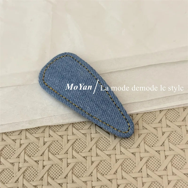 Rétro simple denim bleu haut de gamme nouvelle épingle à cheveux cheveux cassés épingle à cheveux frange BB clip tempérament polyvalent clip latéral