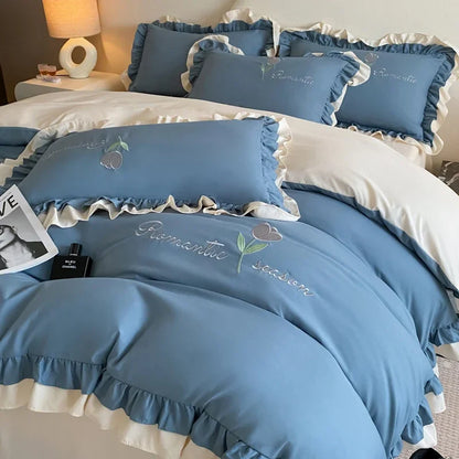 Elegance French Style Bedding Set Duvet Cover Set High Quality  2024 New Lace Princess Embroidery Double Layer Edge King Queen