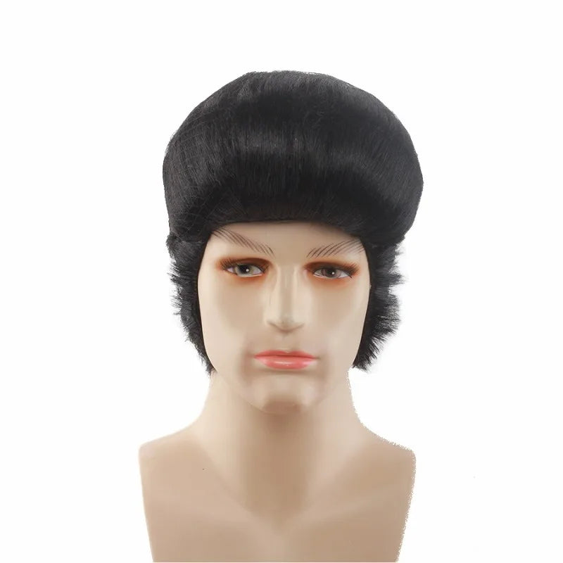 Rock and Roll Elvis Presley Cosplay Wig Daily Wear Melt Fibers Masquerade Party Stage Performance Black Short Hair