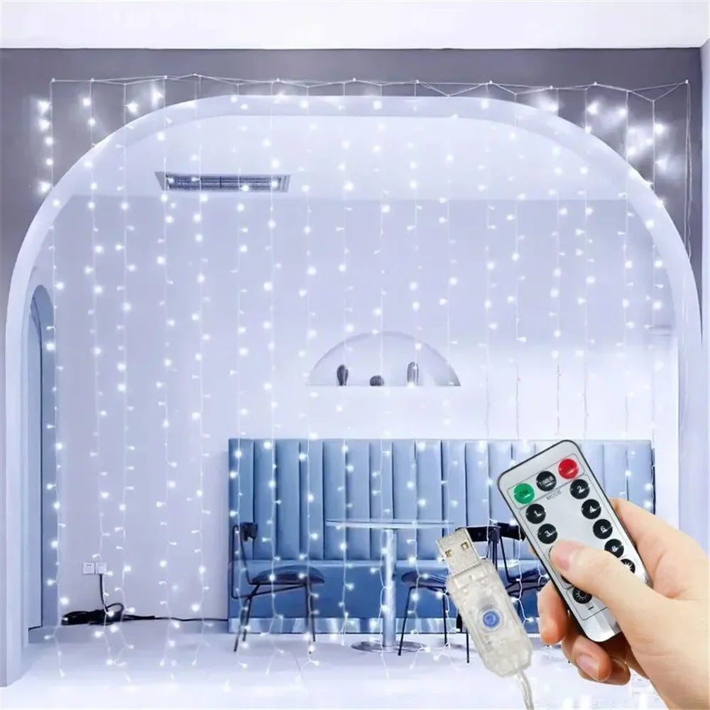 Rideaux lumineux LED alimentés par USB avec télécommande, décorations de noël pour la maison, mariage, anniversaire, chambre à coucher, lumières de fête