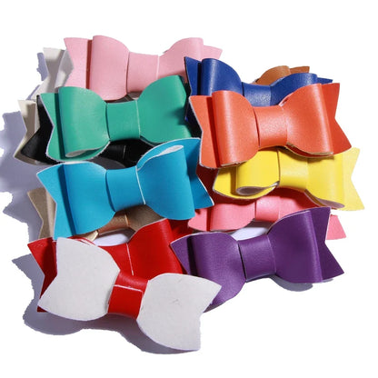 7.5CM Hot Sale Synthetic PU Leather Bows Knot For Hair Accessories Hair Bow With Clip For Headbands U Pick