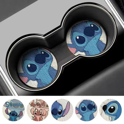 Lilo & Stitch Car Coaster Fun Car Goodies Cute Creative Water Coaster Interior Decoration Anti-slip Storage Pad Universal
