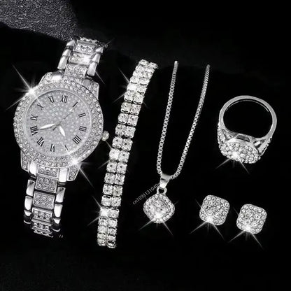 Montre-bracelet à quartz décontractée pour femmes, ensemble de 6 pièces, cadran romain, design de marque de luxe, montre pour femmes