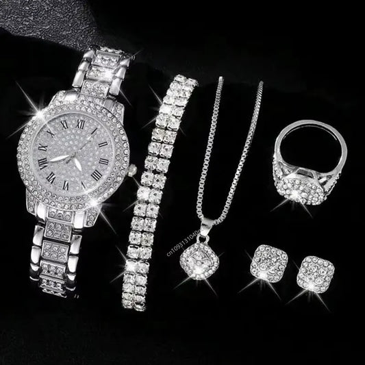 Casual Ladies Quartz Wrist Watch Bracelet Set 6PCS Set Women Watch Clock Roman Dial Luxury Brand Design Women Montre Femme Reloj