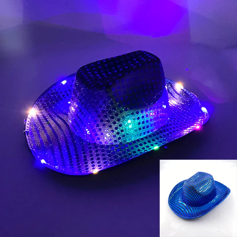 Chapeau de cowboy lumineux à LED clignotantes, lumineux, coloré, pour Noël, mariage, cow-girl, casquette de carnaval, hommes, femmes, pour fête de mariage, accessoire.
