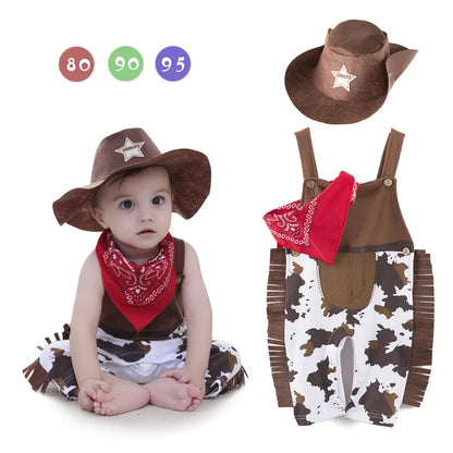 Barboteuses Costume de Cowboy pour Bébés Garçons Tout-Petits Nourrissons Halloween Noël Fête d'Anniversaire Cosplay Déguisement