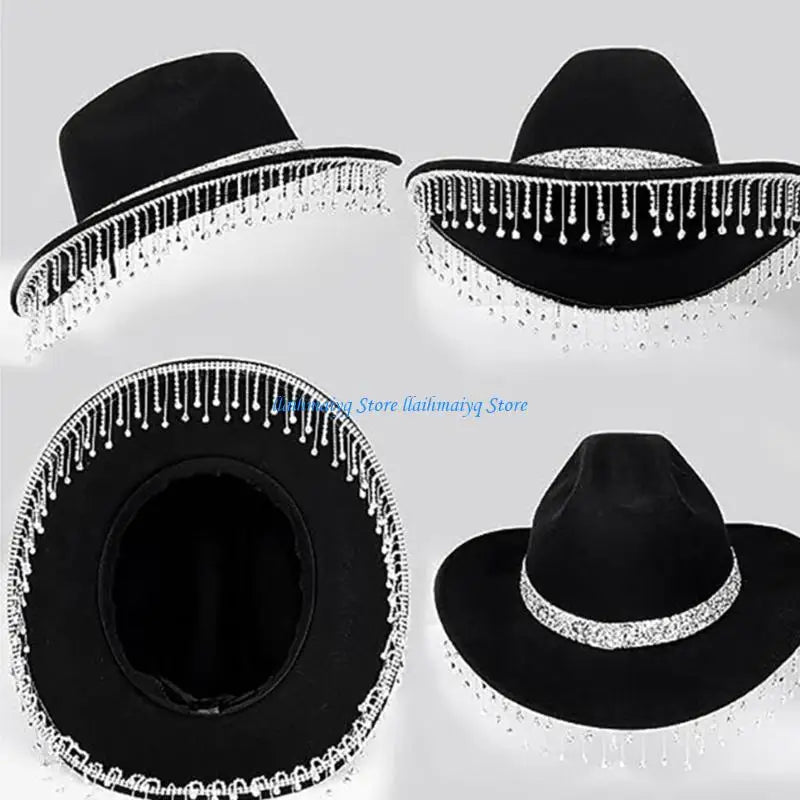 Casquette Cowboy avec pompons en chapeau Cowgirl occidental pour femmes filles, accessoires Photo, 573B