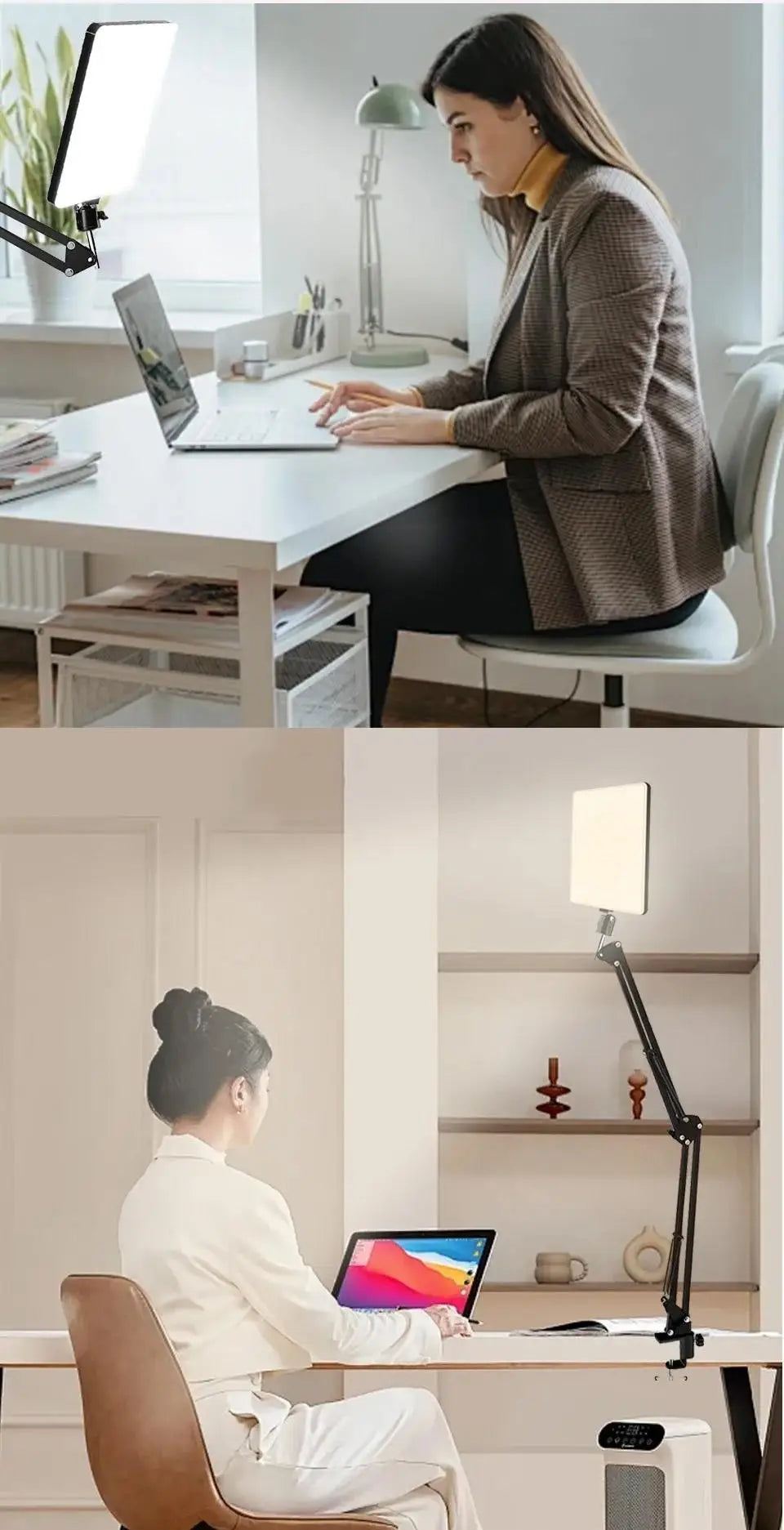 Lumière LED pour photographie, éclairage pour Selfie, éclairage de conférence, lampe de Studio Photo avec bras à ciseaux, pour Zoom, Streaming en direct sur YouTube