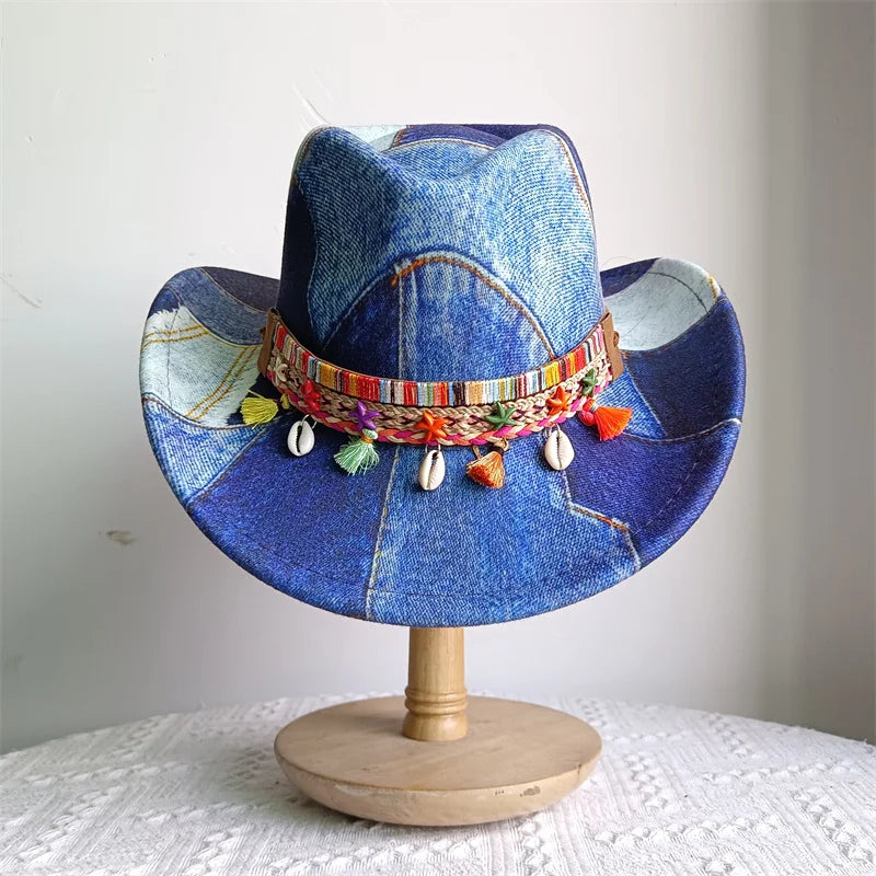 Ethnic Style Cowboy Hat Fashion Chic Unisex Solid Color Jazz Hat With Bull Shaped Decor Western Cowboy Hats