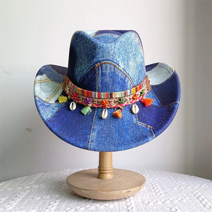 Ethnic Style Cowboy Hat Fashion Chic Unisex Solid Color Jazz Hat With Bull Shaped Decor Western Cowboy Hats