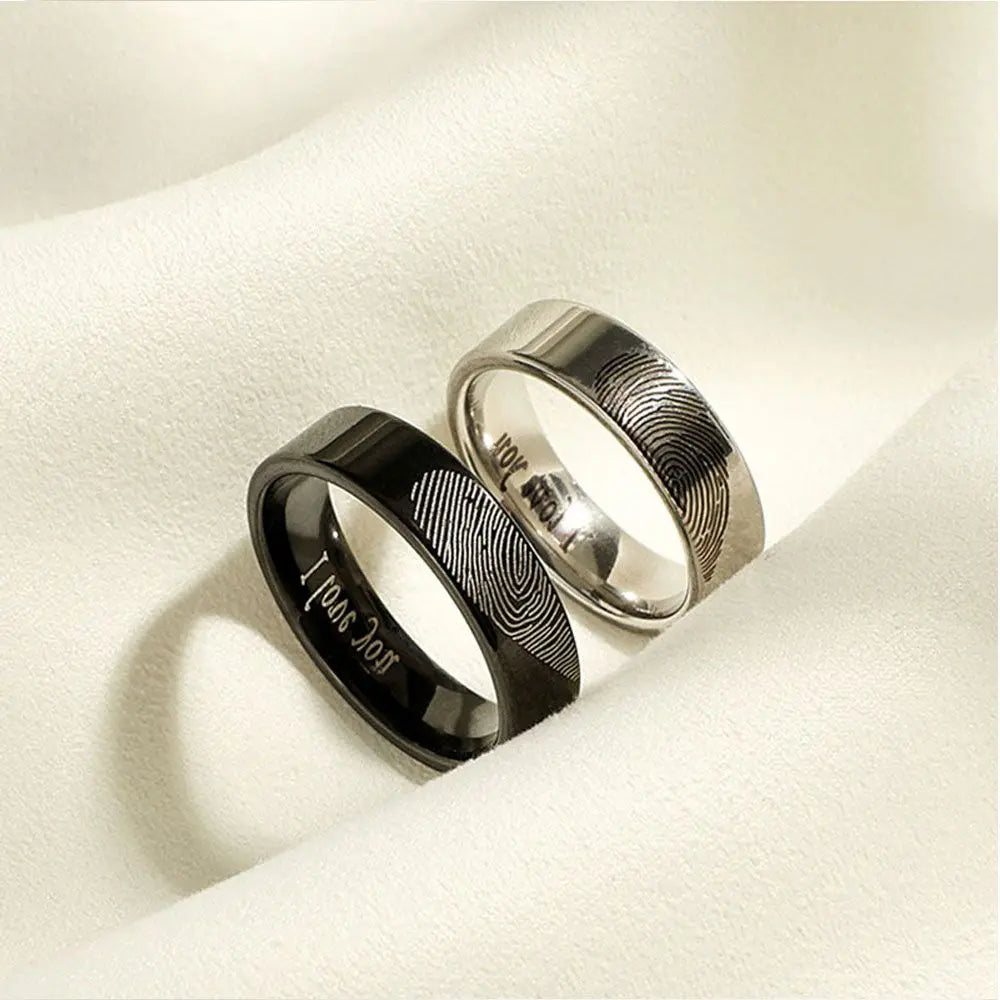 Bague de couple Léon en acier inoxydable, coeur, empreinte digitale, breloque, accessoires de bijoux, mode, amoureux, jour, 1 paire