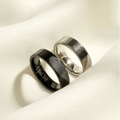 Bague de couple Léon en acier inoxydable, coeur, empreinte digitale, breloque, accessoires de bijoux, mode, amoureux, jour, 1 paire