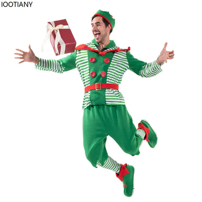 Christmas Outfits Men Striped Christmas Elf Cosplay Costume Xmas Performance Dress Up Festival Party Stage Fancy Dress New